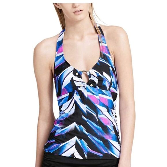 Calvin Klein Women's Printed Studded Halter Tankini Top Swimsuit Top Size M - Picture 1 of 4